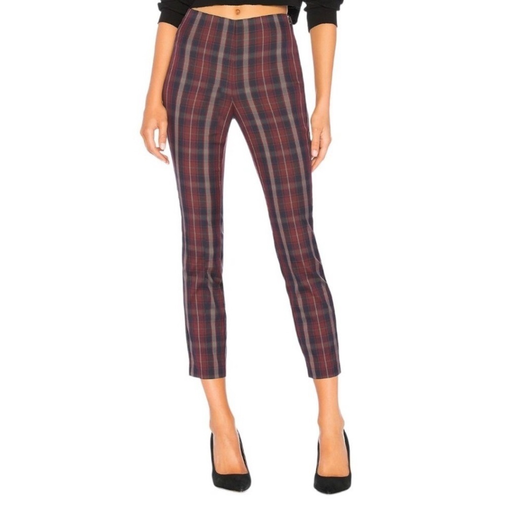 RAG & BONE Simone Burgundy Navy Grey Plaid High Rise Ankle Cropped Pants Size 4 - Picture 2 of 12